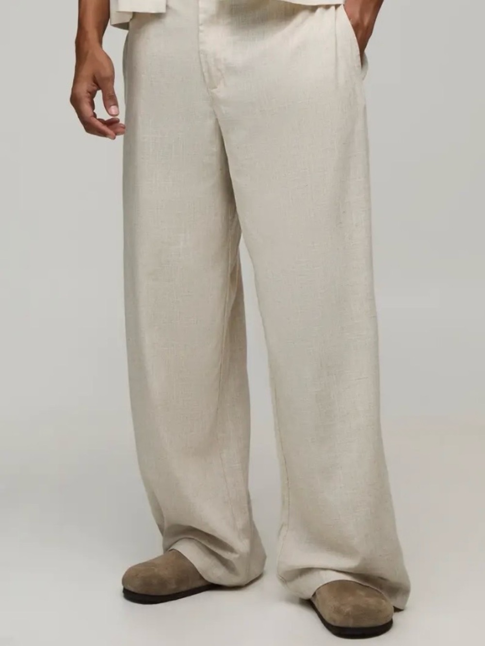 BoohooMAN Wide Leg Linen Blend Trousers Natural XS NWT